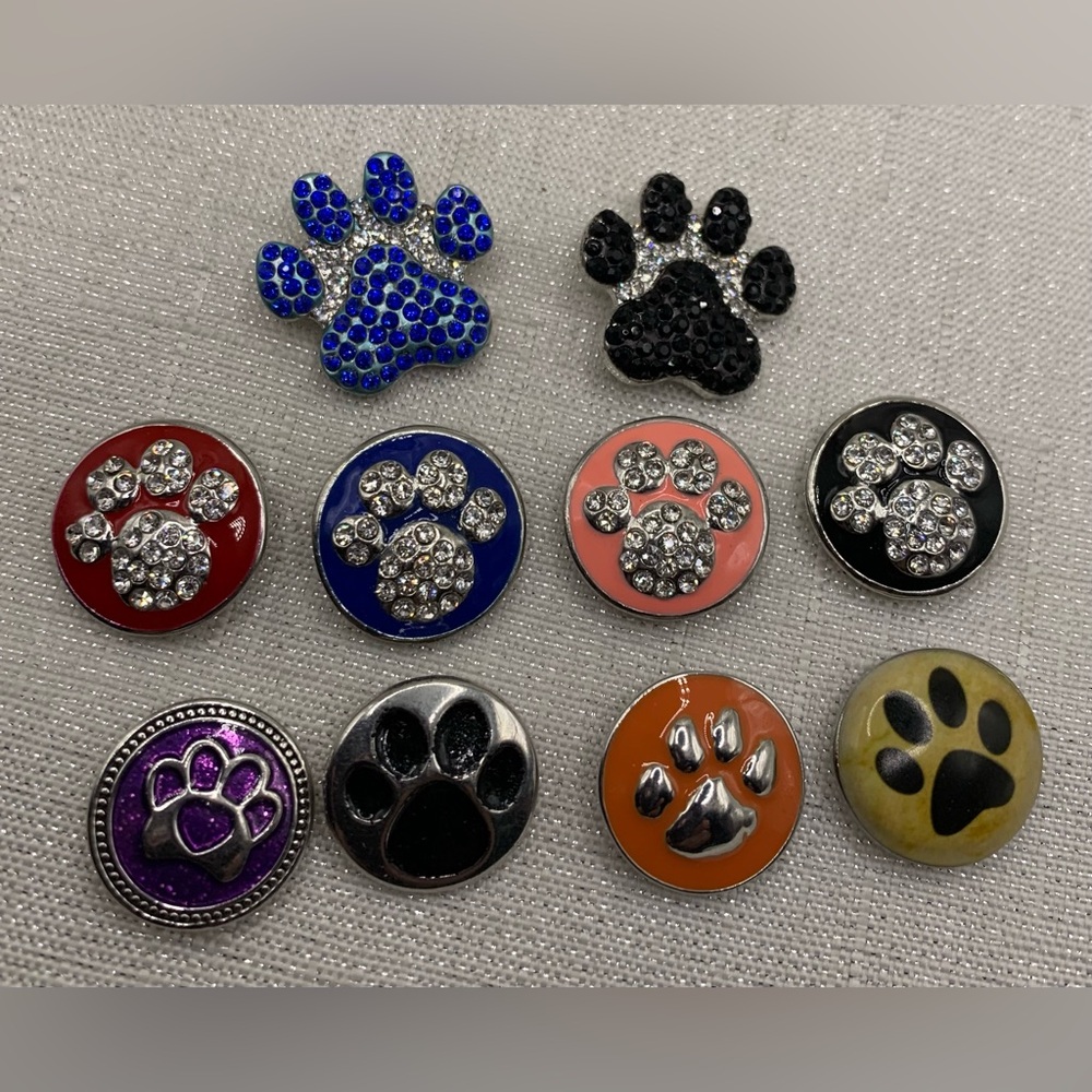 SALE - PAW PRINT BUNDLE - SET of 10 - Snap Button Charms - 18mm/20mm